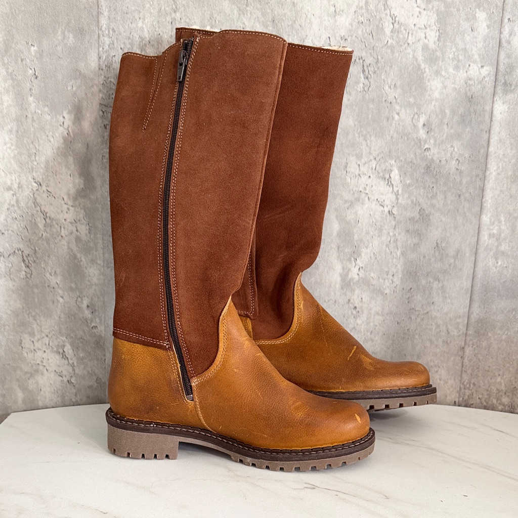 Bos & Co Hudson Two-Tone Brown Leather & Suede Knee Boots Sz 6